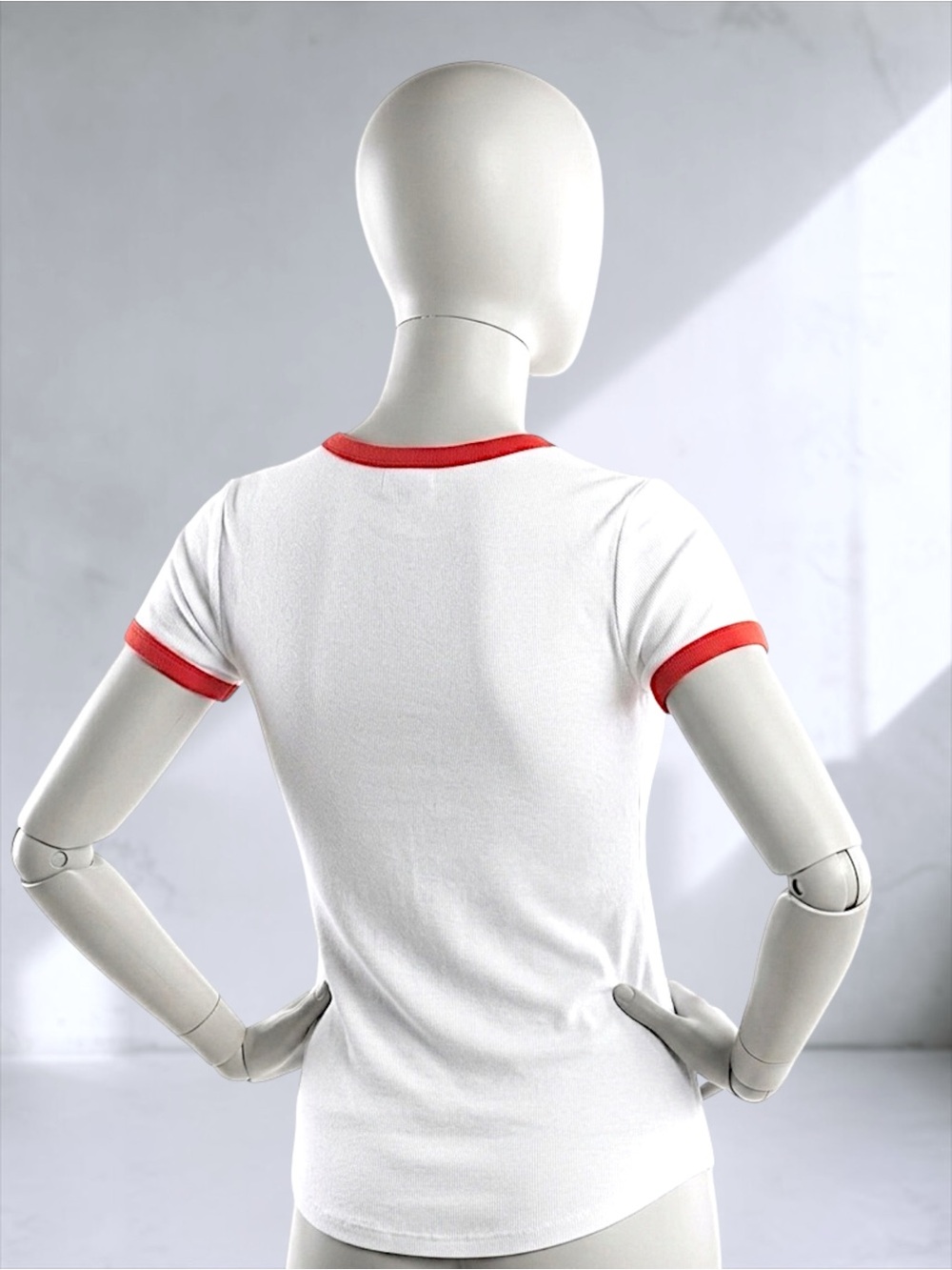 White Ringer Tee with Red Trim and "Positively" Script - Picture 13 of 14